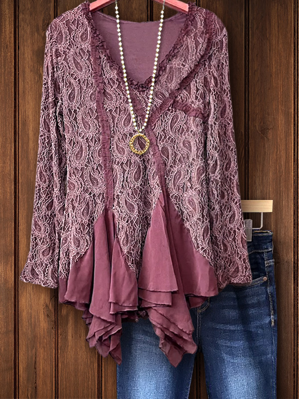 Elegant Lace Ruffle Hem Top