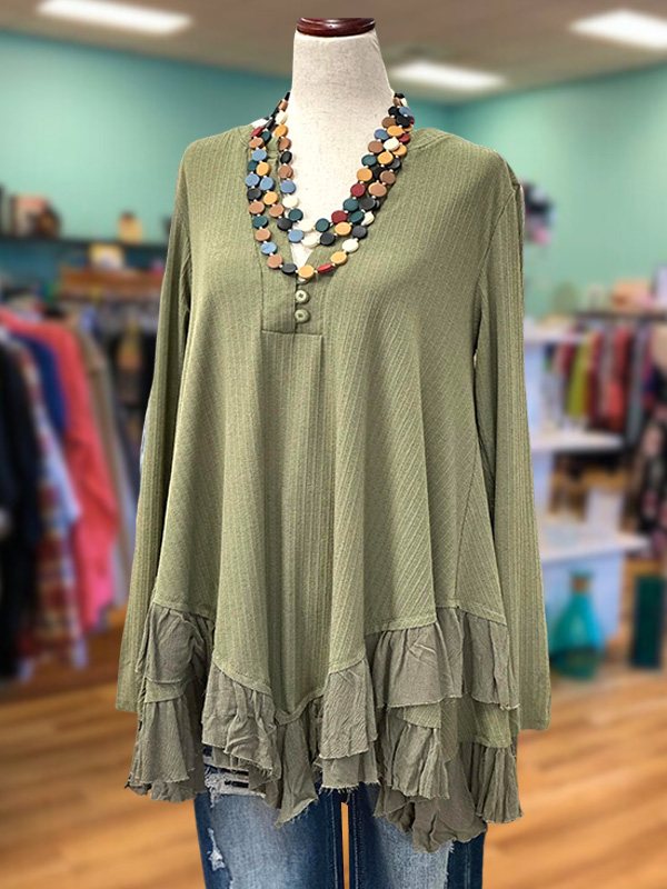 Casual Solid Color Irregular Ruffle Hem Top