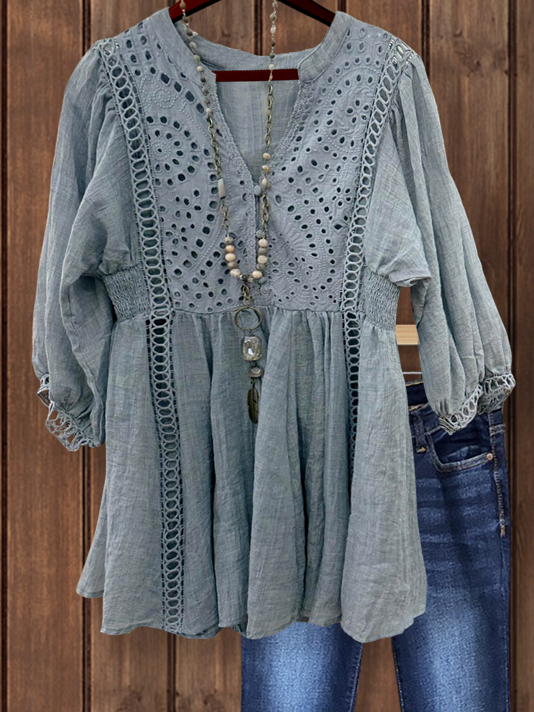 Casual Cotton Linen Jacquard Top