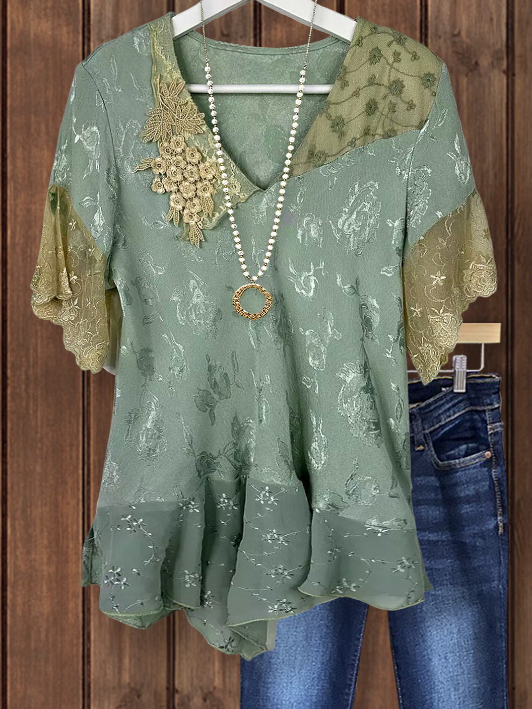 Elegant Lace Ruffle Sleeve Top