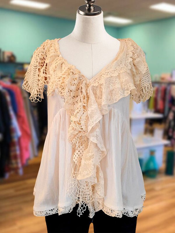 Elegant Lace Ruffle V-Neck Top