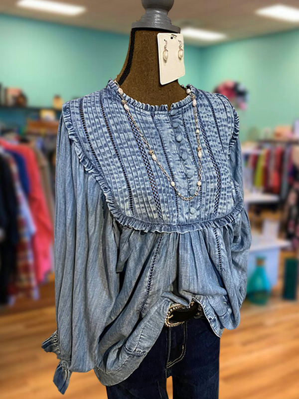 Vintage Denim Ruffled Sleeve Top