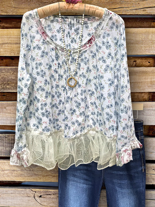 Romantic Pastoral Floral Organza Hem Top