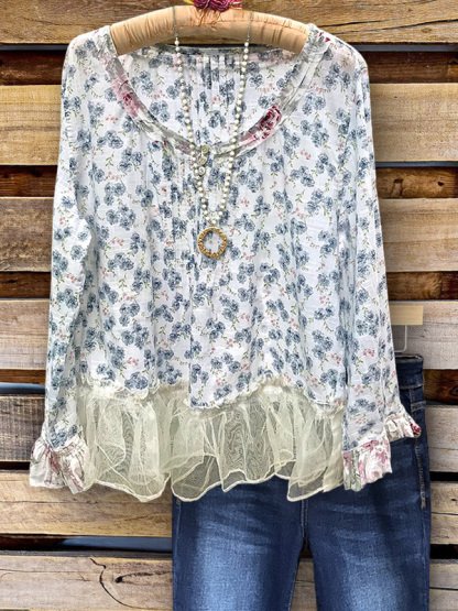 Romantic Pastoral Floral Organza Hem Top