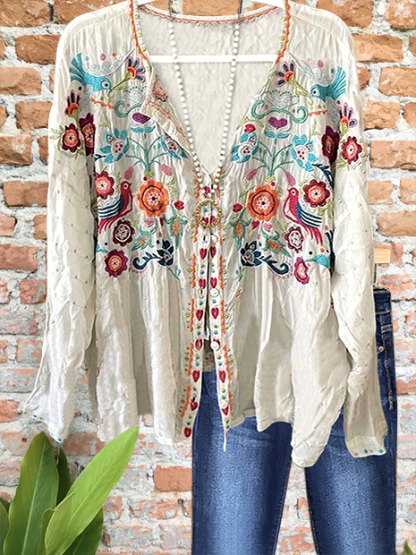 Romantic Garden Print Button-Down Shirt