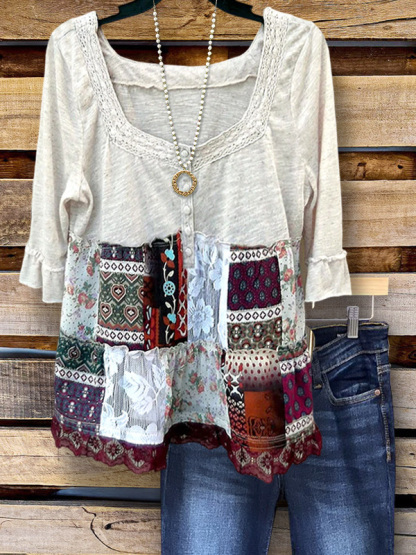 Vintage Mixed Print Patchwork Top