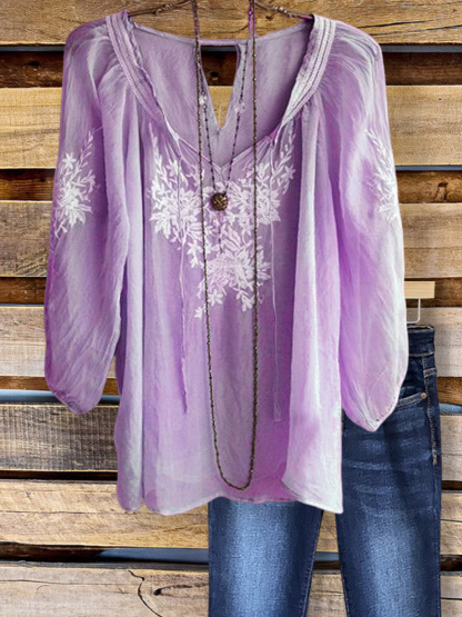Elegant Embroidered Ruffled V-Neck Top