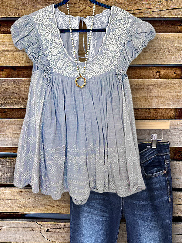 Women's top | Casual Embroidered Ruffle Sleeve Top |Website-shopcharmingrose
