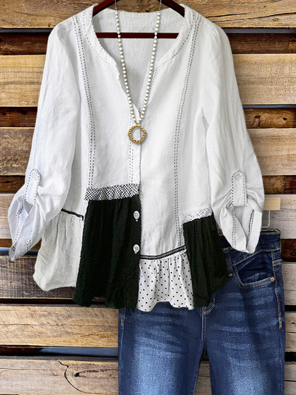 Women's top | Casual Cotton Ruffle Patchwork Top |Website-shopcharmingrose