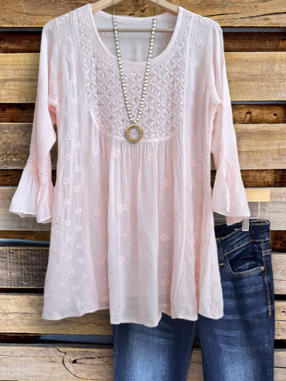 Elegant Jacquard Ruffle Sleeve Top