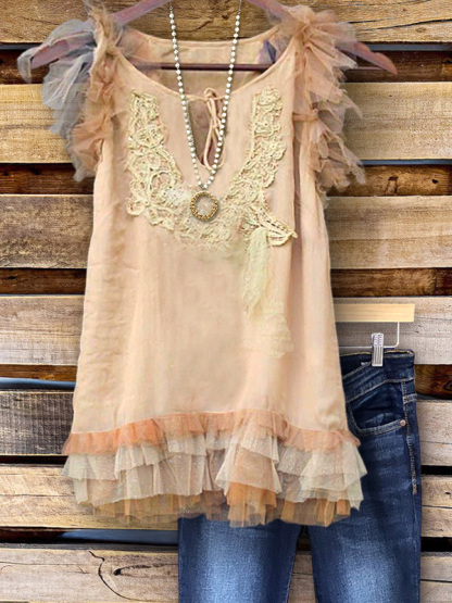 Vintage Organza Ruffle Hem Top