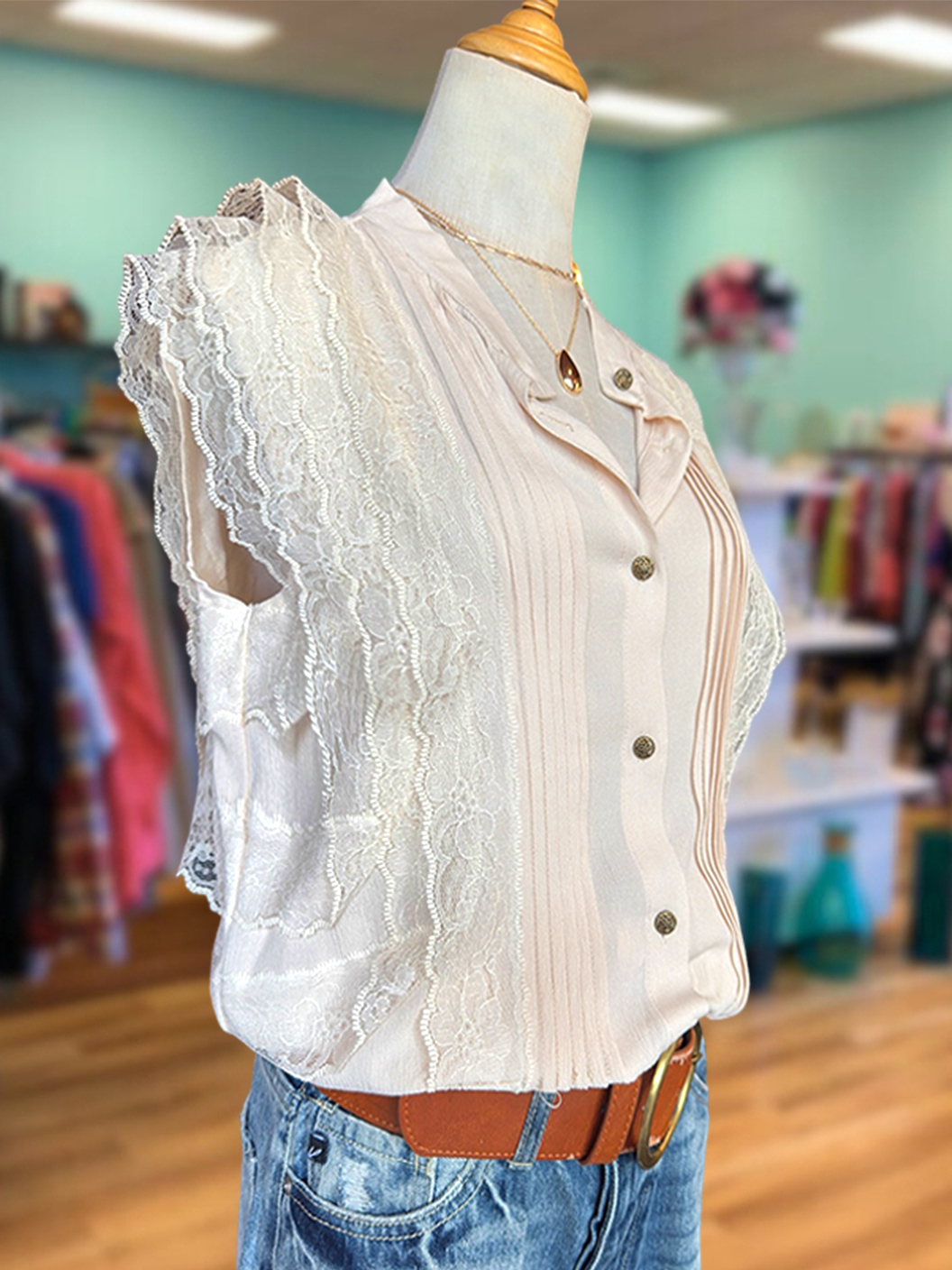 Casual Elegant Lace Pleated Top