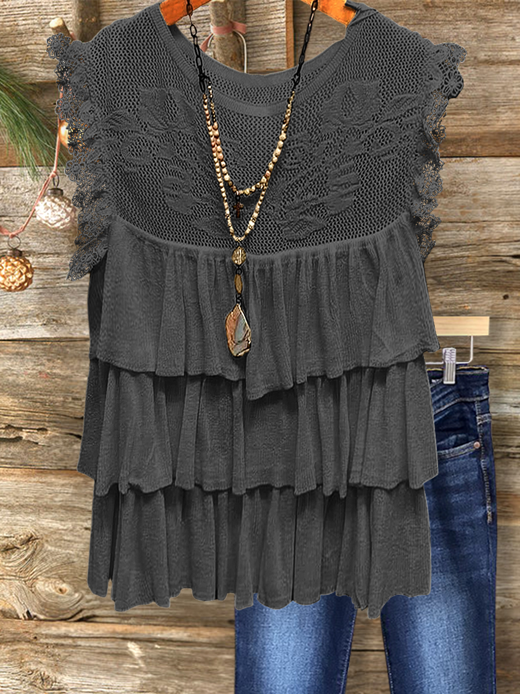 Casual Resort Lace Layered Ruffle Top