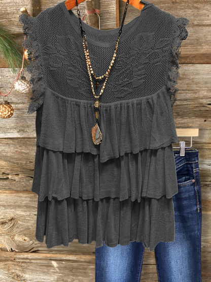 Casual Resort Lace Layered Ruffle Top