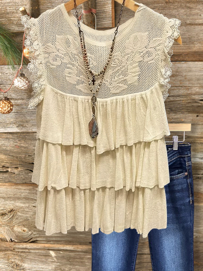 Casual Resort Lace Layered Ruffle Top