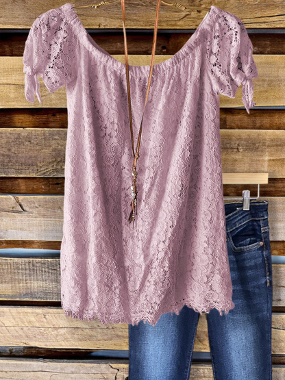 Elegant Lace Elastic Crew Neck Top