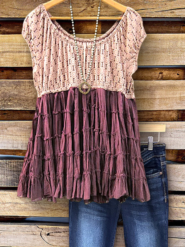 Women's top | Retro Print Cake Hem Top |Website-shopcharmingrose