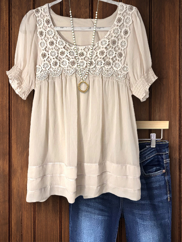 Women's top | Romantic Elegant Lace Smocked Cuff Top |Website-shopcharmingrose