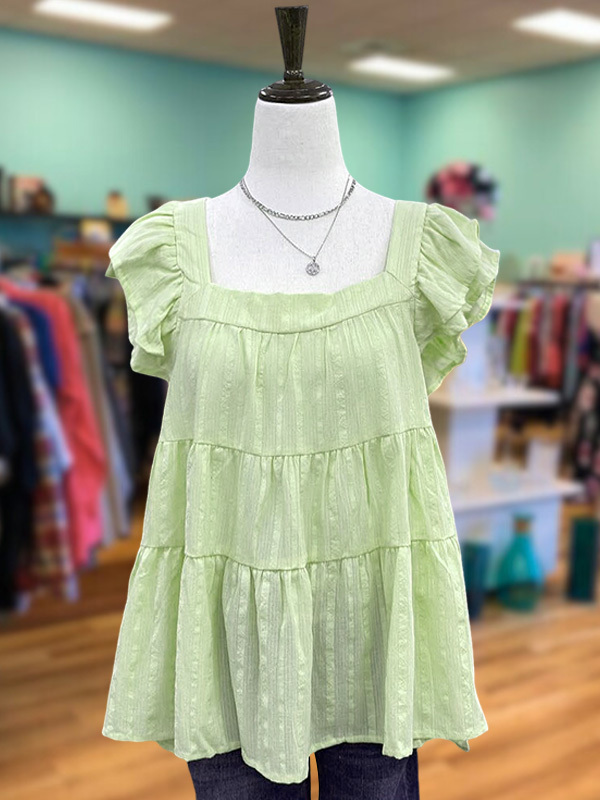 Women's top | Casual Elegant Textured Ruffle Sleeve Top |Website-shopcharmingrose