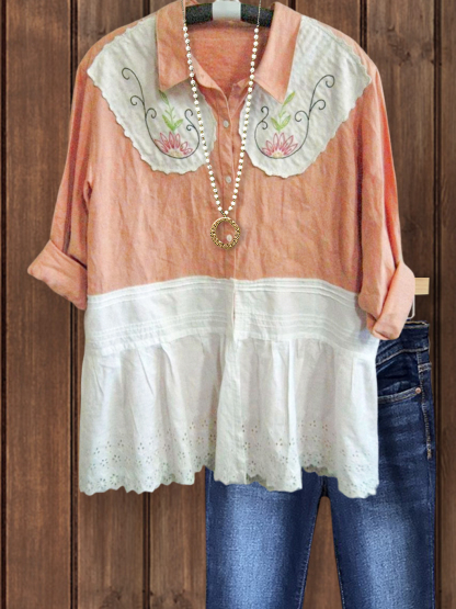 Retro Pastoral Cotton Linen Patchwork Top