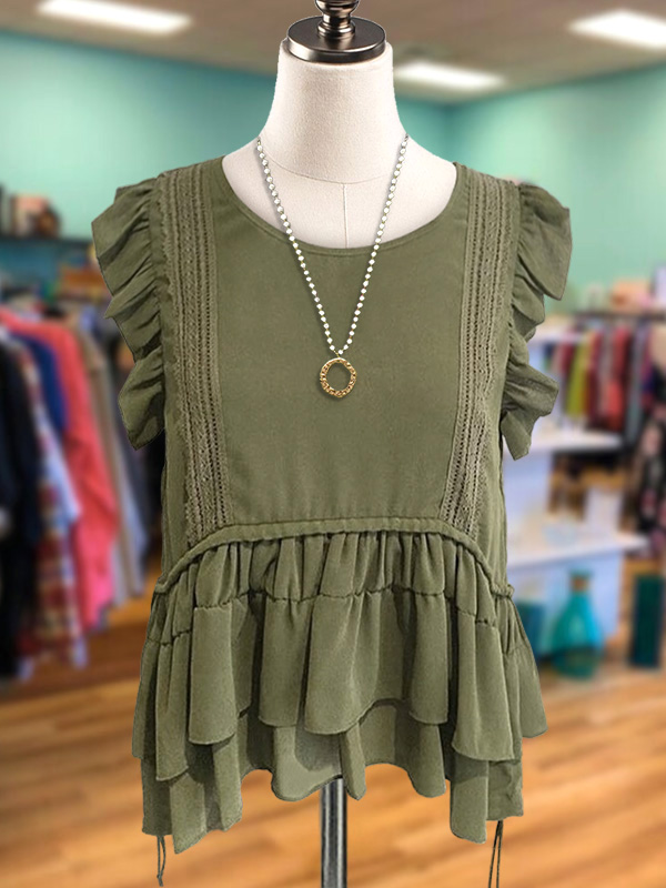 Vintage Chiffon Ruffle Lace Top