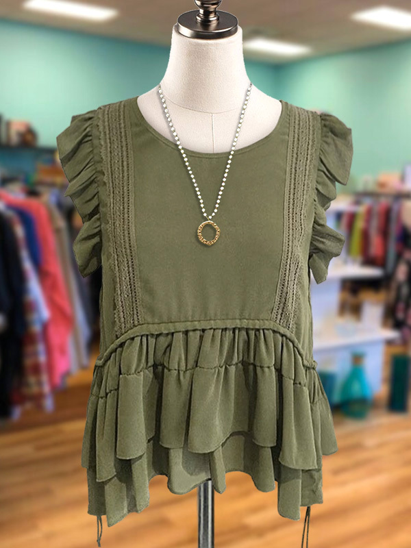 Women's top | Vintage Chiffon Ruffle Lace Top |Website-shopcharmingrose
