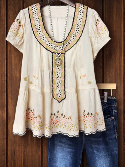 Pastoral Floral Short-Sleeved Top