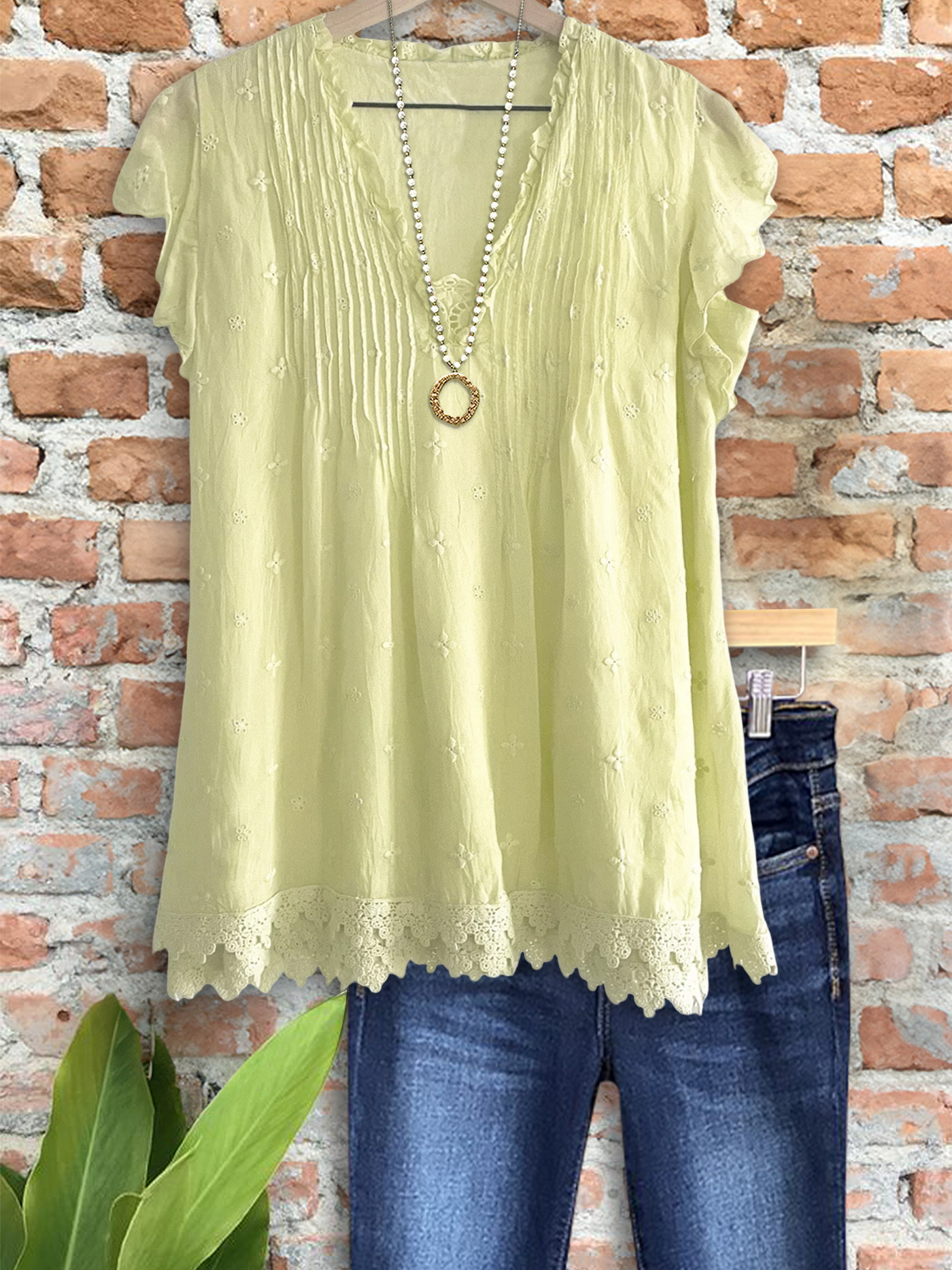 Elegant Embroidered Ruffle Sleeve Top