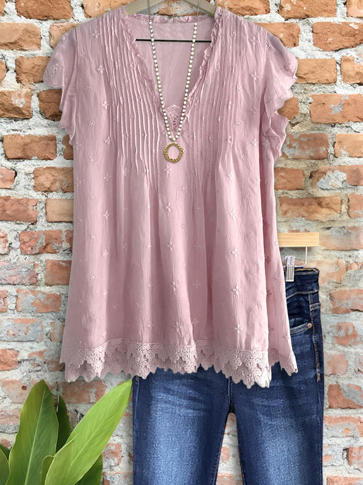 Elegant Embroidered Ruffle Sleeve Top