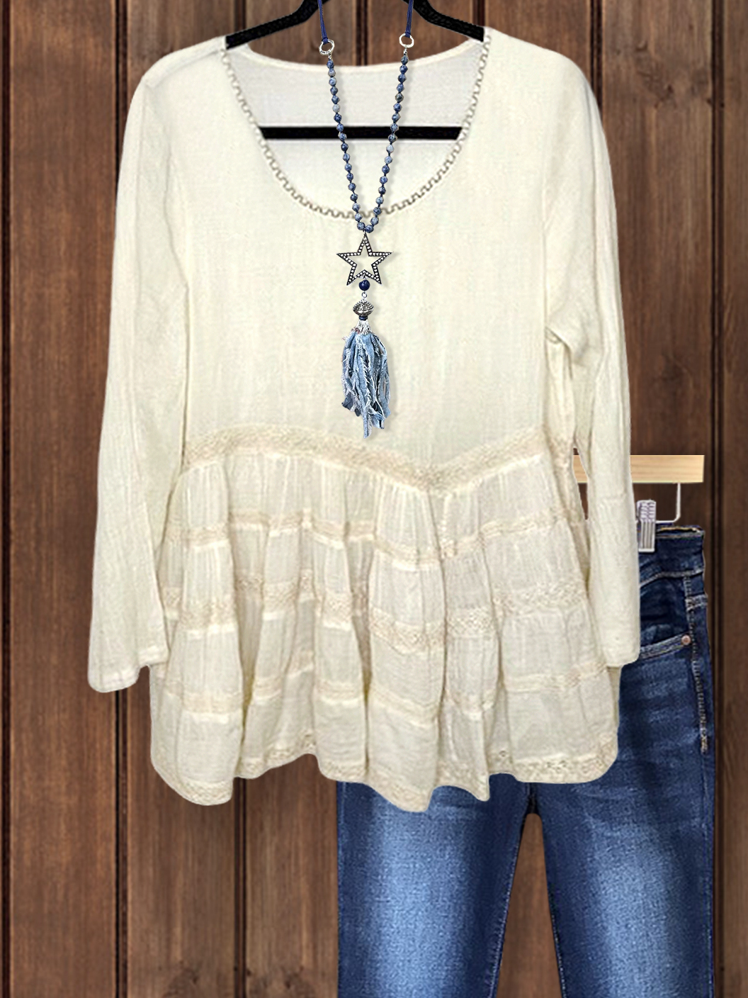 Women's top | Elegant Lace Ruffle Hem Top |Website-shopcharmingrose