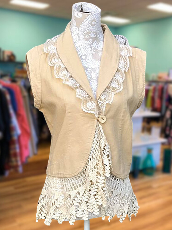Women's vest | Elegant Lace Patchwork Lapel Vest |Website-shopcharmingrose