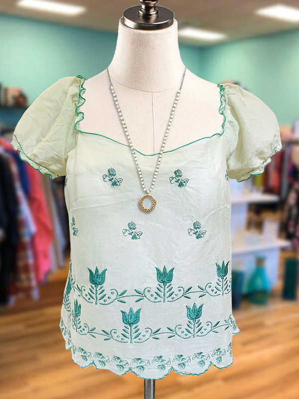 Women's top | Sweet Elegant Embroidered Puff Sleeve Top |Website-shopcharmingrose