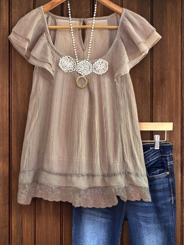 Women's top | Elegant Textured Lace Puff Sleeve Top |Website-shopcharmingrose