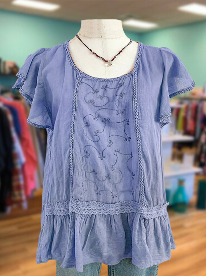 Vintage Lace Ruffle Sleeve Top