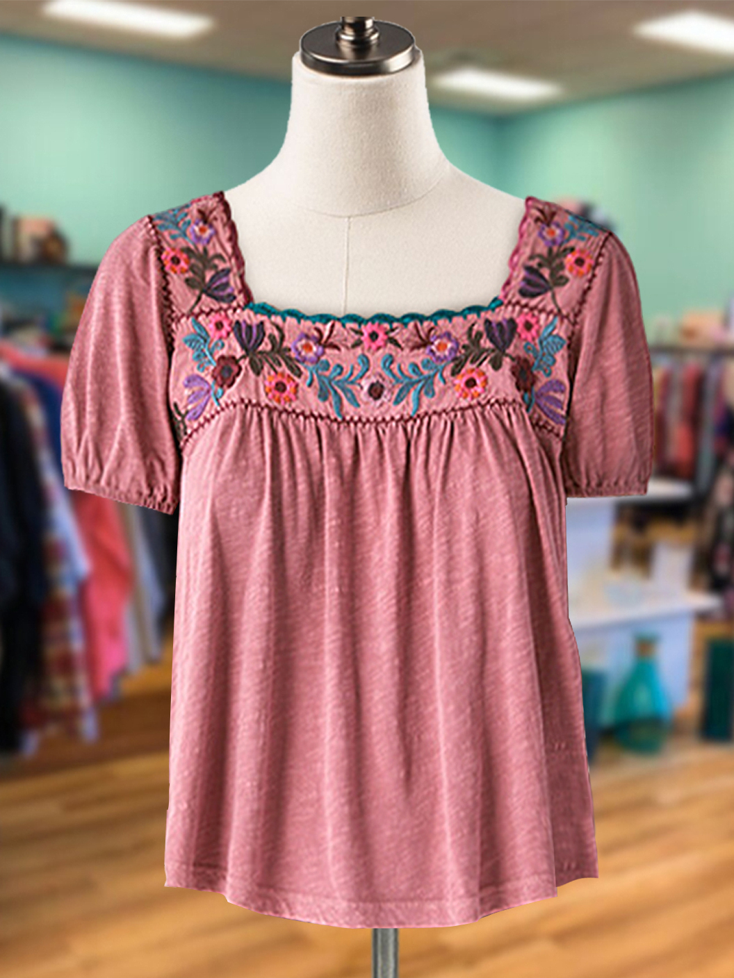Women's top | Vintage Embroidered Floral Short-Sleeved Top |Website-shopcharmingrose