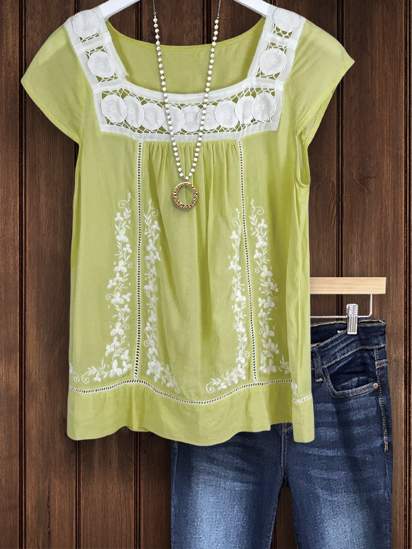 Women's top | Retro Casual Print Patchwork Top |Website-shopcharmingrose