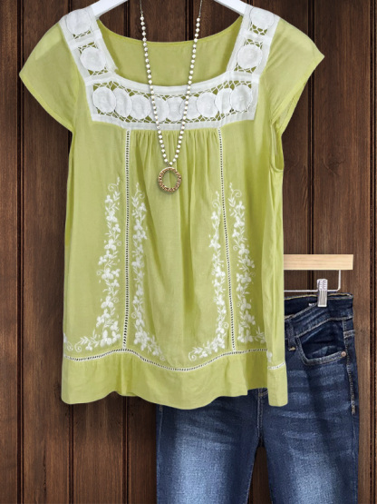 Retro Casual Print Patchwork Top