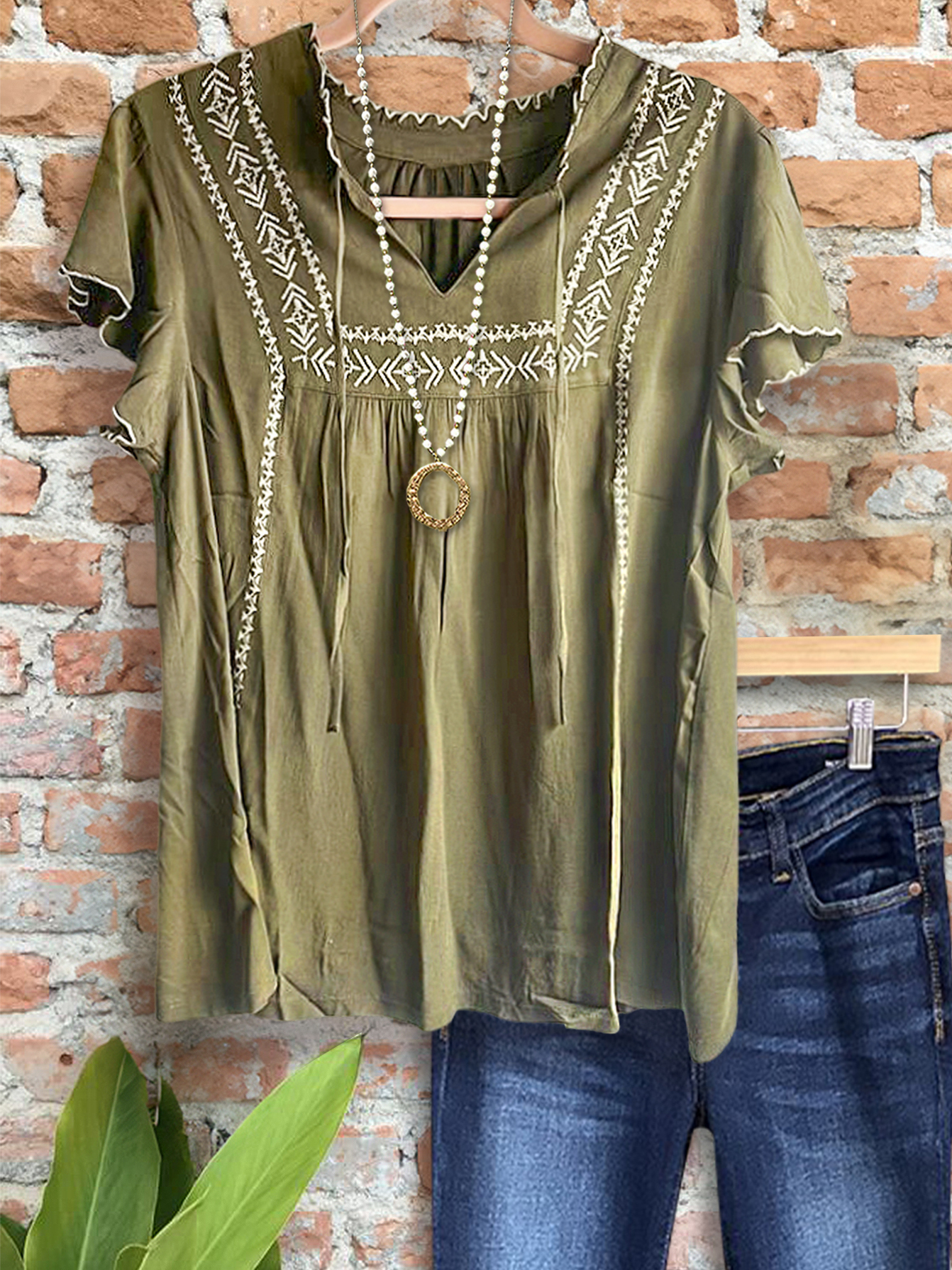 Women's top | Casual Retro Embroidered Short Sleeve Top |Website-shopcharmingrose