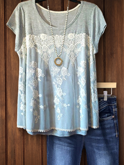 Casual Elegant Lace Patchwork Top