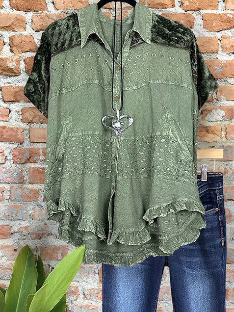 Women's top | Vintage Velvet Jacquard Patchwork Shirt |Website-shopcharmingrose