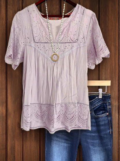 Vintage Jacquard Patchwork Short Sleeve Top