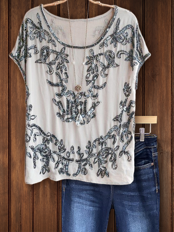 Women's top | Casual Elegant Shiny Embroidered Top |Website-shopcharmingrose