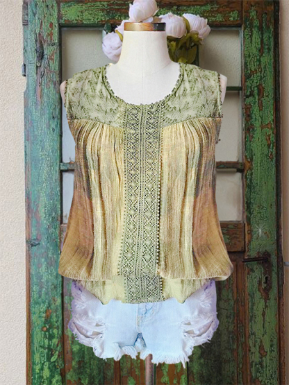 Vintage Textured Lace Elastic Waist Top