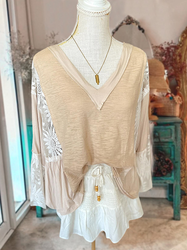 Women's top | Casual Holiday Lace Patchwork Top |Website-shopcharmingrose