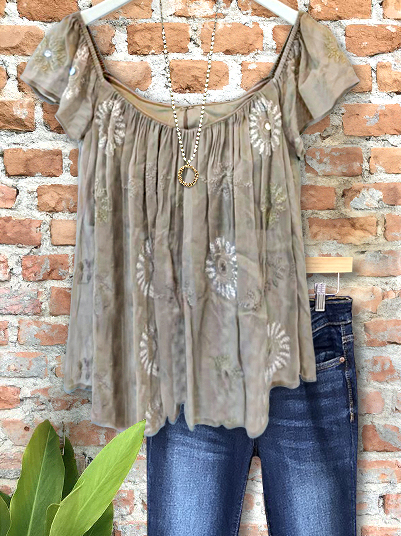 Elegant Embroidered Floral Pleated Top