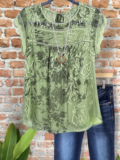 Vintage Floral Print Pleated Patchwork Top