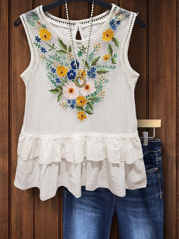 Women's top | Elegant Holiday Texture Embroidered Vest |Website-shopcharmingrose