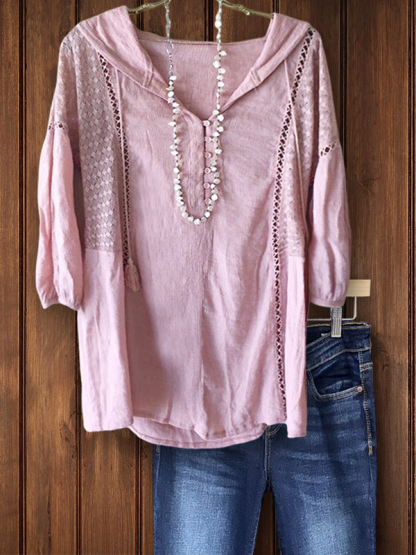 Elegant Casual Lace Button-Down Hoodie