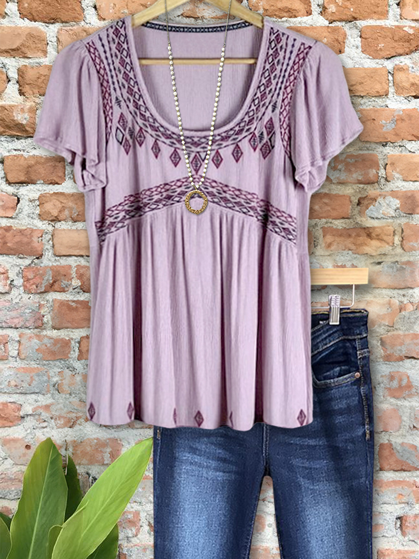 Women's top | Retro Ethnic Print Puff Sleeve Top |Website-shopcharmingrose
