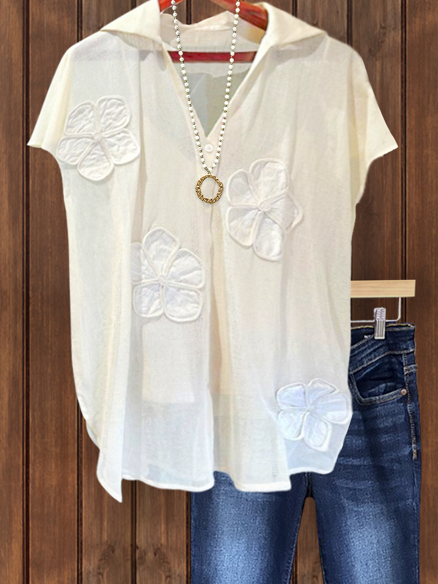 Women's top | Casual Elegant Floral Patch Shirt |Website-shopcharmingrose